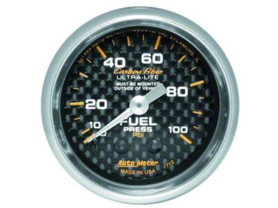 Auto Meter Carbon Fiber 52mm 100 PSI Mechanical Fuel Pressure Gauge - 4712