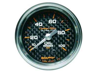 Auto Meter Carbon Fiber 52mm 100 PSI Mechanical Oil Pressure Gauge - 4721
