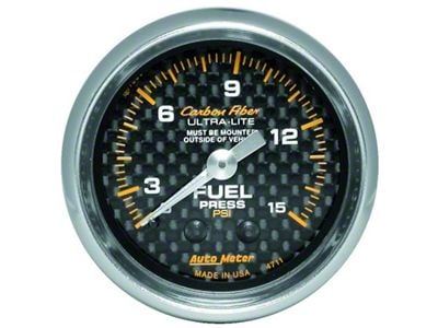 Auto Meter Carbon Fiber 52mm 15 PSI Mechanical Fuel Pressure Gauge - 4711