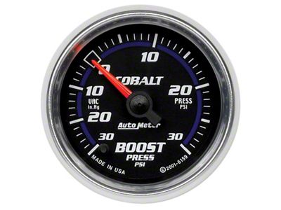 Auto Meter Cobalt Series 2-1/16-Inch Boost/Vacuum Gauge; 30 inHG / 30 PSI; Digital Stepper Motor (Universal; Some Adaptation May Be Required)