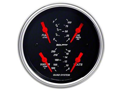 Auto Meter Designer Black 3-3/8in Quad Gauge - Fuel Level/Oil Pressure/Water - 1412