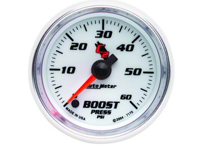 Auto Meter C2 Series 2-1/16-Inch Boost Gauge; 0-60 PSI; Digital Stepper Motor (Universal; Some Adaptation May Be Required)