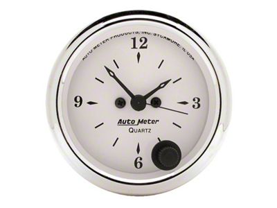 Auto Meter Old Tyme White Series 2-1/16-Inch 12-Hour Clock (Universal; Some Adaptation May Be Required)