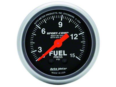 Auto Meter Gauge Fuel Pressure 2-1/16in. 15PSI Mechanical W/Isolator Sport-Comp - 3313