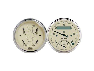 Auto Meter Gauge Kit 2 Pc. Quad & Tach/Speedo 3-3/8in. Antique - 1820
