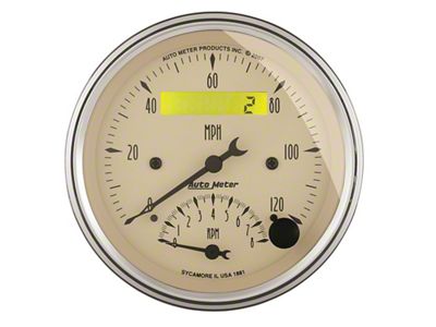 Auto Meter Antique Beige Series 3-3/8-Inch Tachometer/Speedometer Combo; 8K RPM / 120 MPH (Universal; Some Adaptation May Be Required)