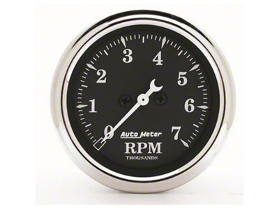 Auto Meter Old Tyme Black Series 2-1/16-Inch In-Dash Tachometer; 0-7000 RPM (Universal; Some Adaptation May Be Required)