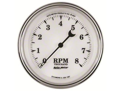 Auto Meter Gauge Tachometer 3-3/8in. 8K RPM In-Dash Old Tyme White - 1297