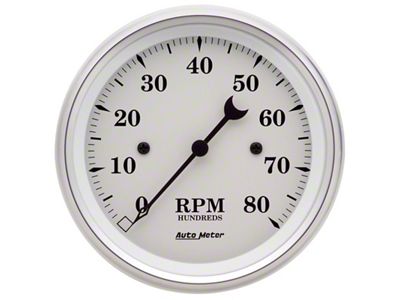 Auto Meter Gauge Tachometer 3-3/8in. 8K RPM In-Dash Old Tyme White - 1690