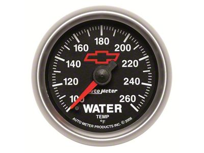 Auto Meter Chevy Black Series 2-1/16-Inch Water Temperature Gauge; 100-260 Fahrenheit; Digital Stepper Motor (Universal; Some Adaptation May Be Required)