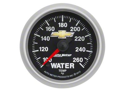 Auto Meter Chevy Gold Bowtie Series 2-1/16-Inch Water Temperature Gauge; 100-260 Fahrenheit; Digital Stepper Motor (Universal; Some Adaptation May Be Required)