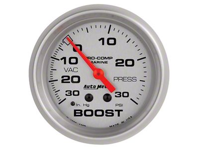 Auto Meter Marine Vac/Boost Gauge 2 5/8in 30INHG 30PSI Mechanical- Silver - 200775-33