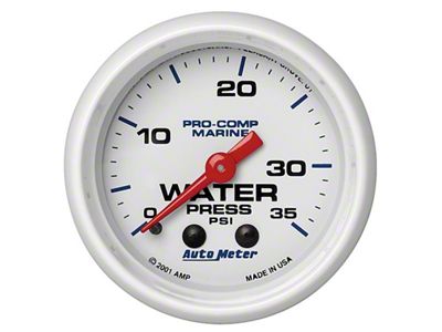 Auto Meter Marine White 2-1/16in 35 PSI Mechanical Water Pressure Gauge - 200772