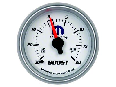 Auto Meter MOPAR Series 2-1/16-Inch Boost/Vacuum Gauge; 30 inHG / 20 PSI; Mechanical (Universal; Some Adaptation May Be Required)