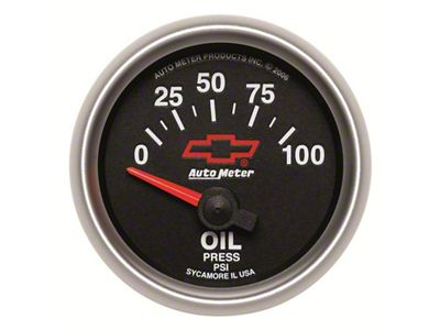 Auto Meter Chevy Black Series 2-1/16-Inch Oil Pressure Gauge; 0-100 PSI (Universal; Some Adaptation May Be Required)