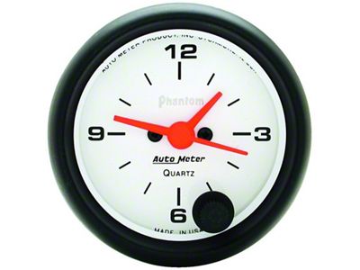 Auto Meter Phantom Series 2-1/16-Inch 12-Hour Clock (Universal; Some Adaptation May Be Required)