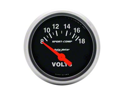 Auto Meter Sport-Comp Series 2-1/16-Inch Voltmeter Gauge; 8-18V (Universal; Some Adaptation May Be Required)