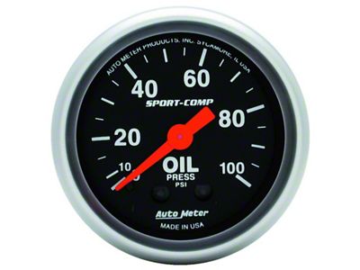 Auto Meter Sport-Comp Series 2-1/16-Inch Oil Pressure Gauge; 0-100 PSI; Mechanical (Universal; Some Adaptation May Be Required)