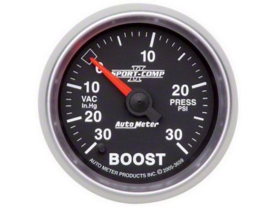 Auto Meter Sport-Comp II Series 2-1/16-Inch Boost/Vacuum Gauge; 30 inHG / 30 PSI; Digital Stepper Motor (Universal; Some Adaptation May Be Required)