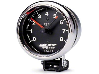 Auto Meter Traditional Chrome 3-3/4in 8k w/ Red Line Tachometer