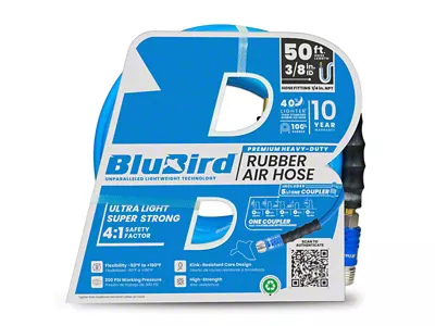 BluBird 3/8-Inch Male-NPT Rubber Air Hose with Universal 5 in 1 Coupler; 3/8-Inch x 50-Foot