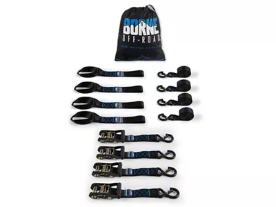 Borne Off-Road Heavy-Duty Ratchet Tie-Down Kit; 4-Pack; Blue