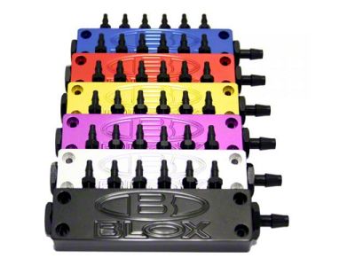 BLOX Racing Surface-mount Vacuum Block - 6-Port / Billet Aluminum - Red