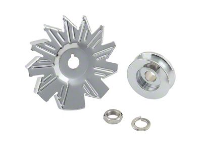 Mr. Gasket Chrome Plated Alternator Fan And Pulley Kit; Incl. Fan/Pulley/Nut/Washer; - 6808