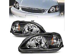 Crystal Headlights; Black Housing; Clear Lens (99-00 Civic)