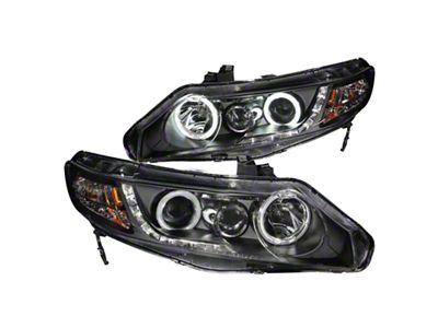 Anzo USA 2006-2011 Honda Civic Projector Headlights w/ Halo Black CCFL - 121454
