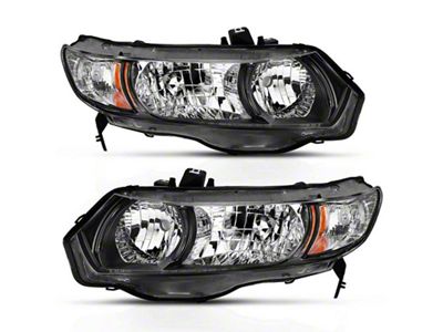 Anzo USA 2006-2009 Honda Civic 2 Door Crystal Headlight Black Amber - 121546