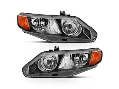 Anzo USA 2006-2011 Honda Civic 4 Door Crystal Headlight Black Amber - 121547