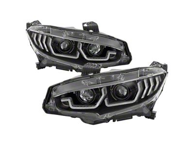 Spyder Auto Honda Civic 16-18 2DR/4DR/Hatchback Headlight Black PRO-YD-HC16PL-SEQ-BK - 5087539