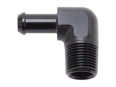 Edelbrock Hose End 90-Deg 1/2In NPT to 3/8In Barb Black - 8169