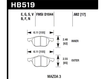 Hawk Performance 04-11 Mazda 3S / 08-12 Volvo C30 HT-10 Race - HB519S.682