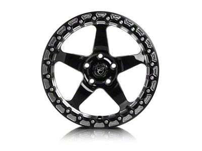 Forgestar D5 Beadlock Gloss Black Machined Wheel; Rear Only; 15x10; 50mm Offset