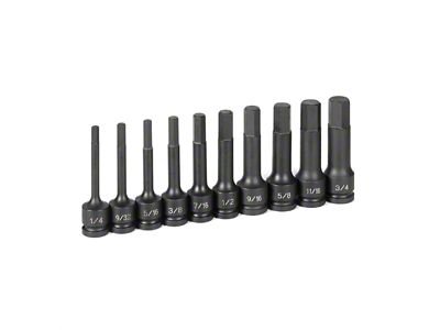 Grey Pneumatic 1/2-Inch Drive 4-Inch SAE Hex Driver Set; 10-Piece