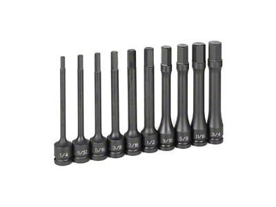 Grey Pneumatic 1/2-Inch Drive 6-Inch SAE Hex Driver Impact Socket Set; 10-Piece
