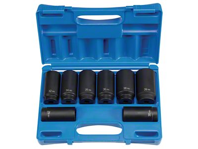 Grey Pneumatic 1/2-Inch Drive Deep Length Metric Axle Nut Impact Socket Set; 12-Point; 8-Piece