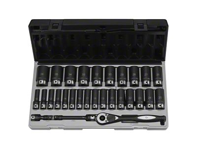 Grey Pneumatic 1/2-Inch Drive Deep Length Metric Duo-Socket Set; 6-Point; 29-Piece
