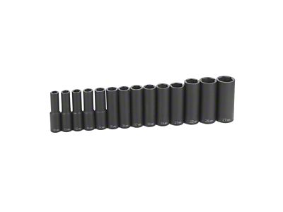 Grey Pneumatic 1/2-Inch Drive Deep Length Metric Impact Socket Set; 6-Point; 14-Piece