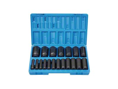 Grey Pneumatic 1/2-Inch Drive Deep Length SAE Impact Socket Set; 12-Point; 19-Piece