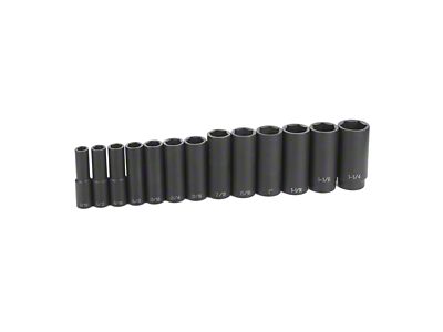 Grey Pneumatic 1/2-Inch Drive Deep Length SAE Impact Socket Set; 6-Point; 13-Piece