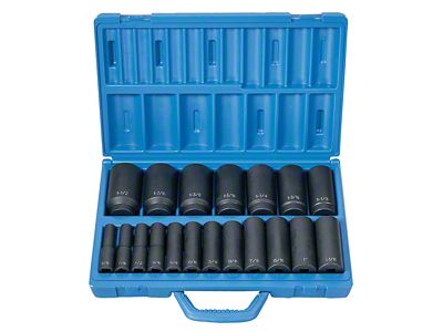 Grey Pneumatic 1/2-Inch Drive Deep Length SAE Impact Socket Set; 6-Point; 19-Piece