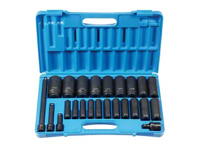 Grey Pneumatic 1/2-Inch Drive Deep Length SAE Impact Socket Set; 6-Point; 24-Piece