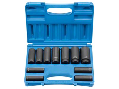 Grey Pneumatic 1/2-Inch Drive Deep Length SAE Impact Socket Set; 8-Point; 11-Piece