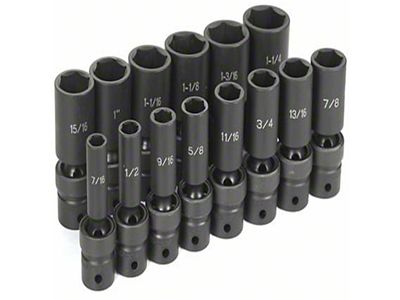 Grey Pneumatic 1/2-Inch Drive Deep Length SAE Universal Impact Socket Set; 6-Point; 14-Piece