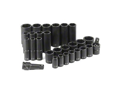Grey Pneumatic 1/2-Inch Drive Standard and Deep Length SAE Impact Socket Set; 6-Point; 28-Piece