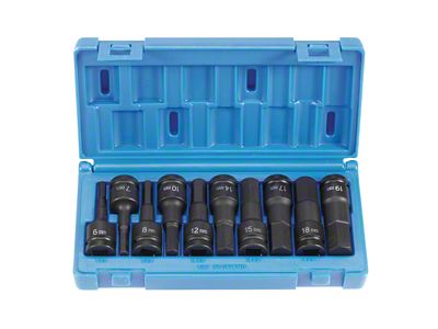 Grey Pneumatic 1/2-Inch Drive Standard Length Metric Hex Driver Impact Socket Set; 10-Piece