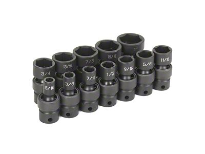 Grey Pnuematic 3/8-Inch Drive Standard Length SAE Universal Impact Socket Set; 6-Point; 12-Piece